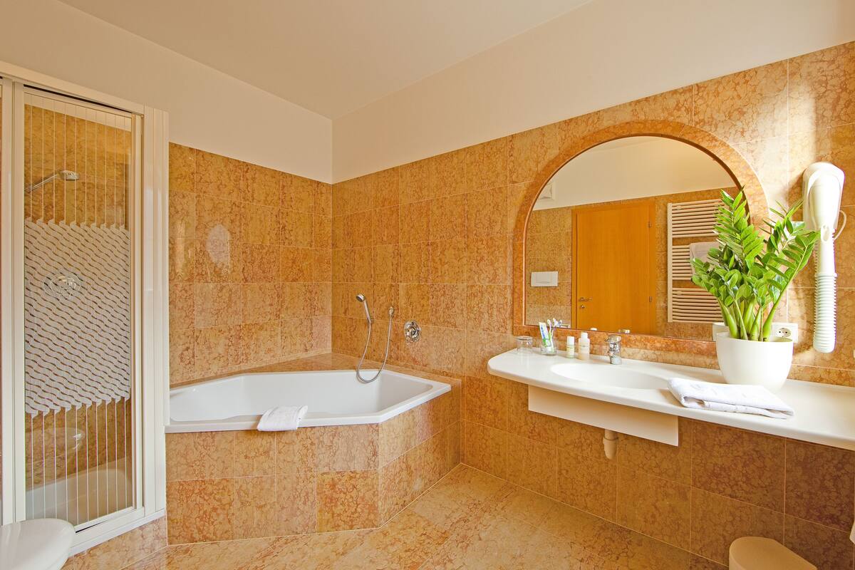 free toiletries, hair dryer, towels