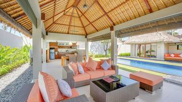 Family Villa, 2 Bedrooms, Private Pool, Pool View | Living area | 42-inch flat-screen TV with cable channels, LCD TV, Netflix