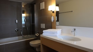 Double Room, Balcony, Mountain View (West) | Bathroom | Hair dryer, towels