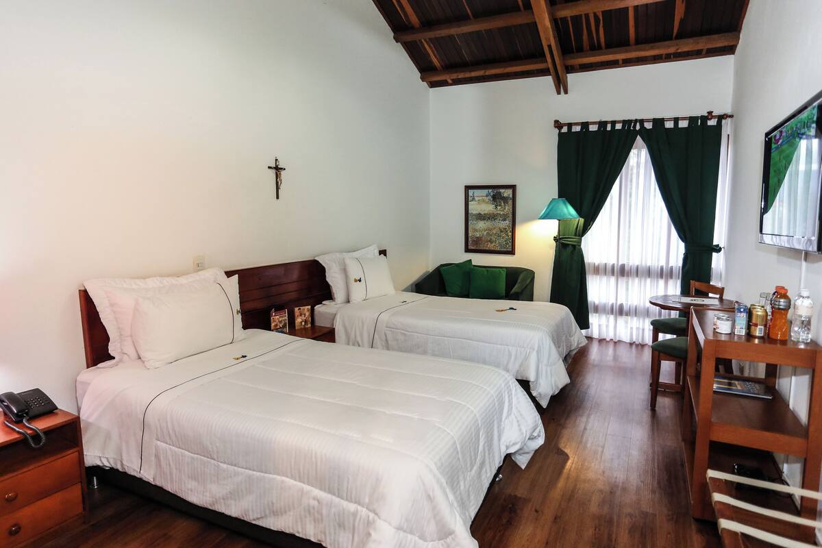 Habitación estándar con 2 camas individuales, 1 habitación, baño privado, vistas al jardín | Ropa de cama de alta calidad, edredones de plumas, minibar y caja fuerte