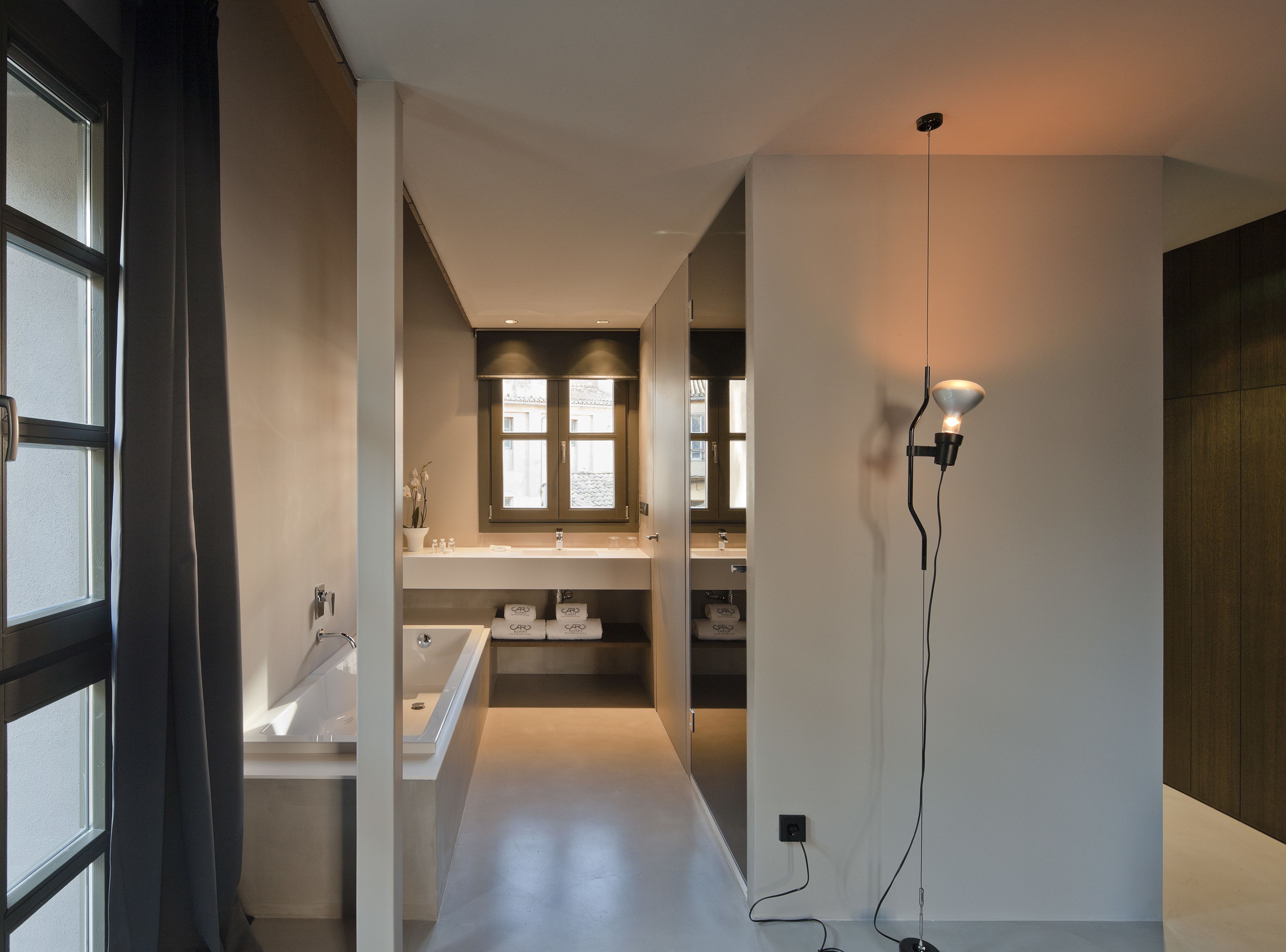 rainfall showerhead, designer toiletries, hair dryer, bathrobes