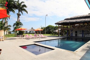 Outdoor pool, pool umbrellas