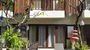 Outdoor pool, pool umbrellas, pool loungers