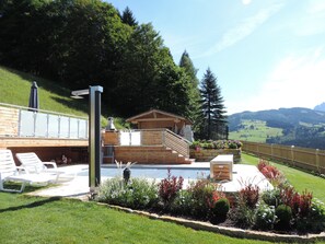 Outdoor pool, pool loungers