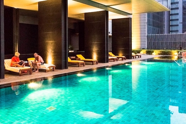 Outdoor pool, sun loungers