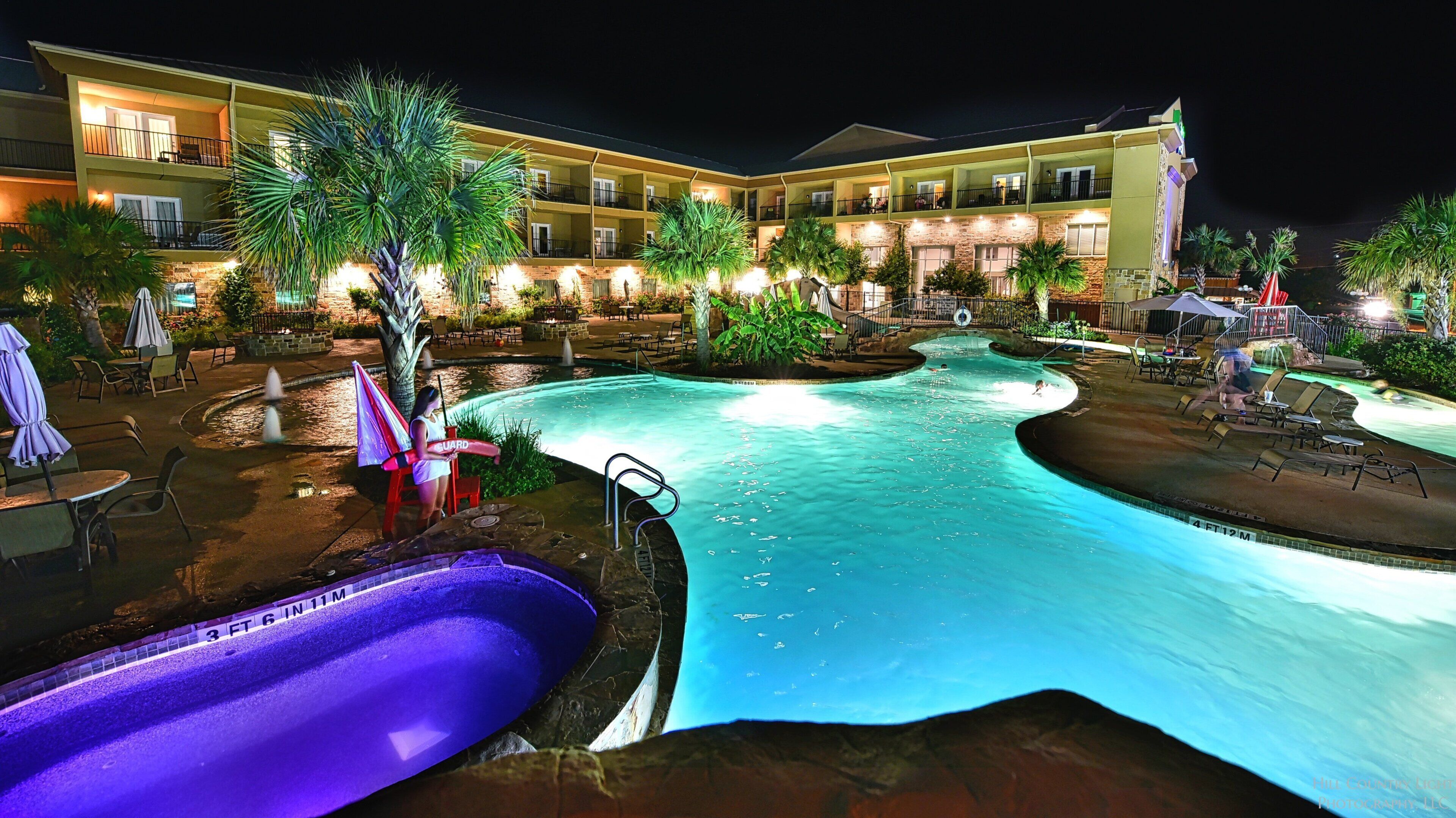 Seasonal outdoor pool, open 10 AM to 10 PM, pool umbrellas