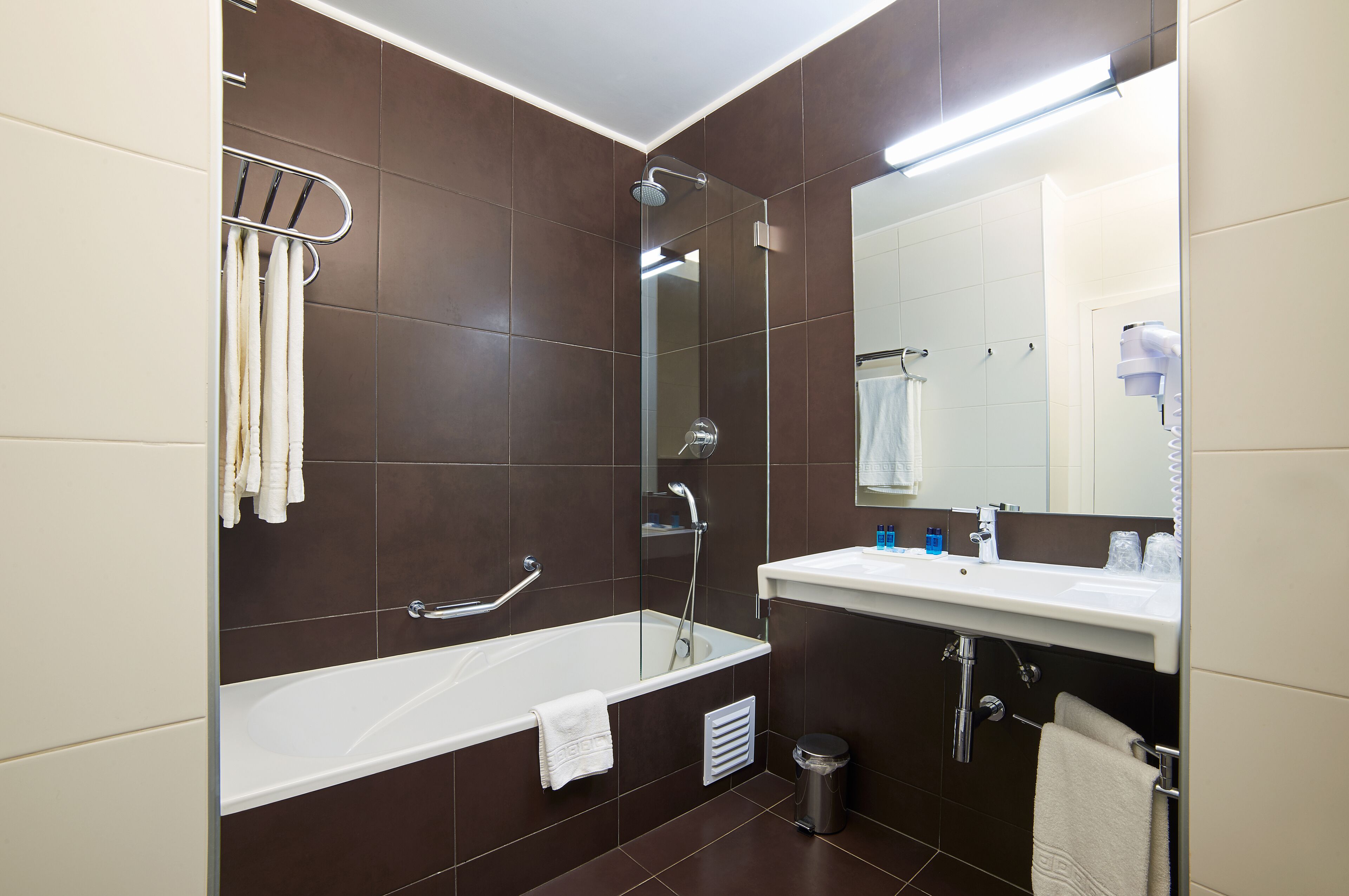 bathtub, free toiletries, hair dryer, bidet