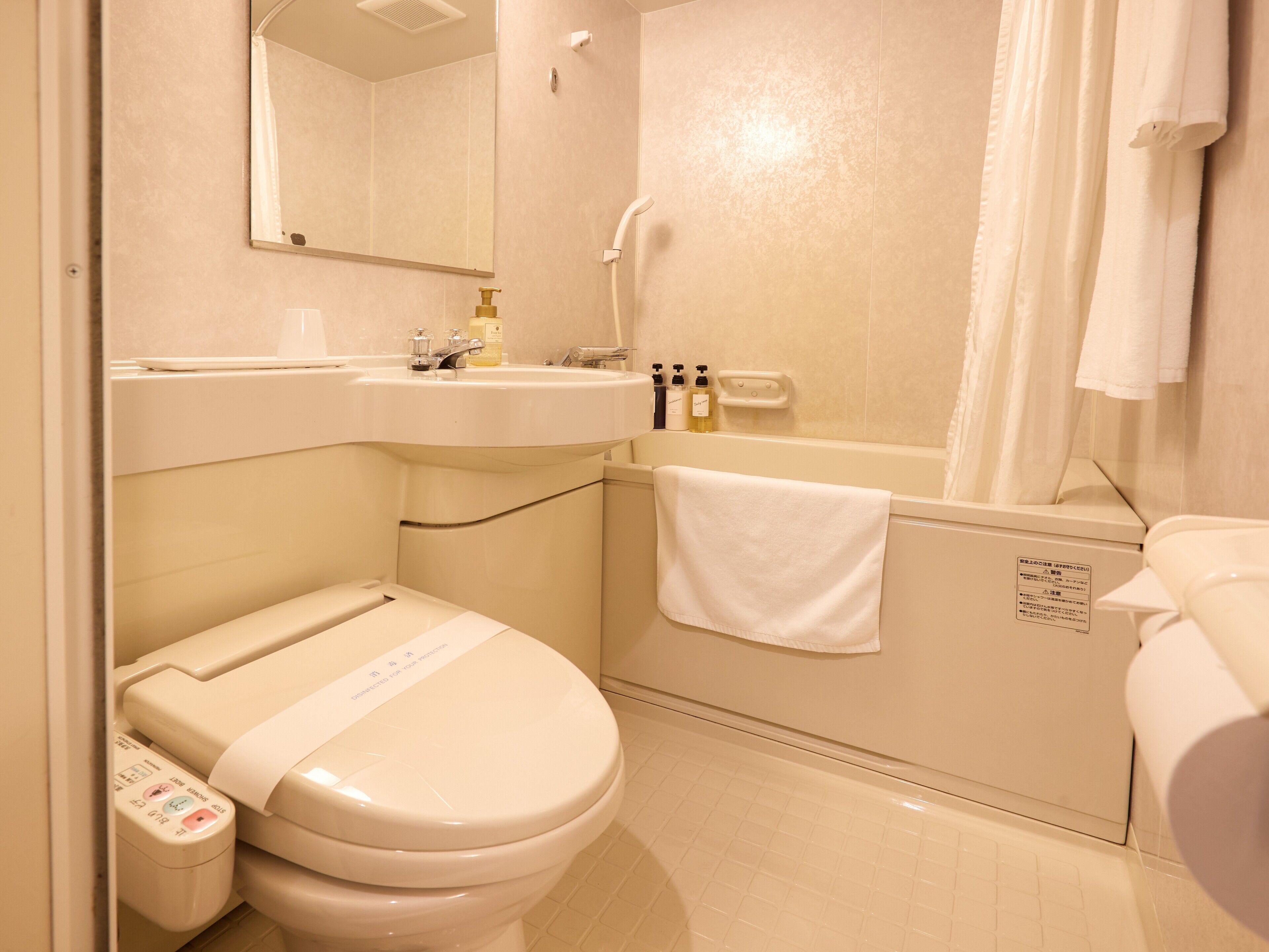 combined shower/bathtub, hair dryer, slippers, bidet