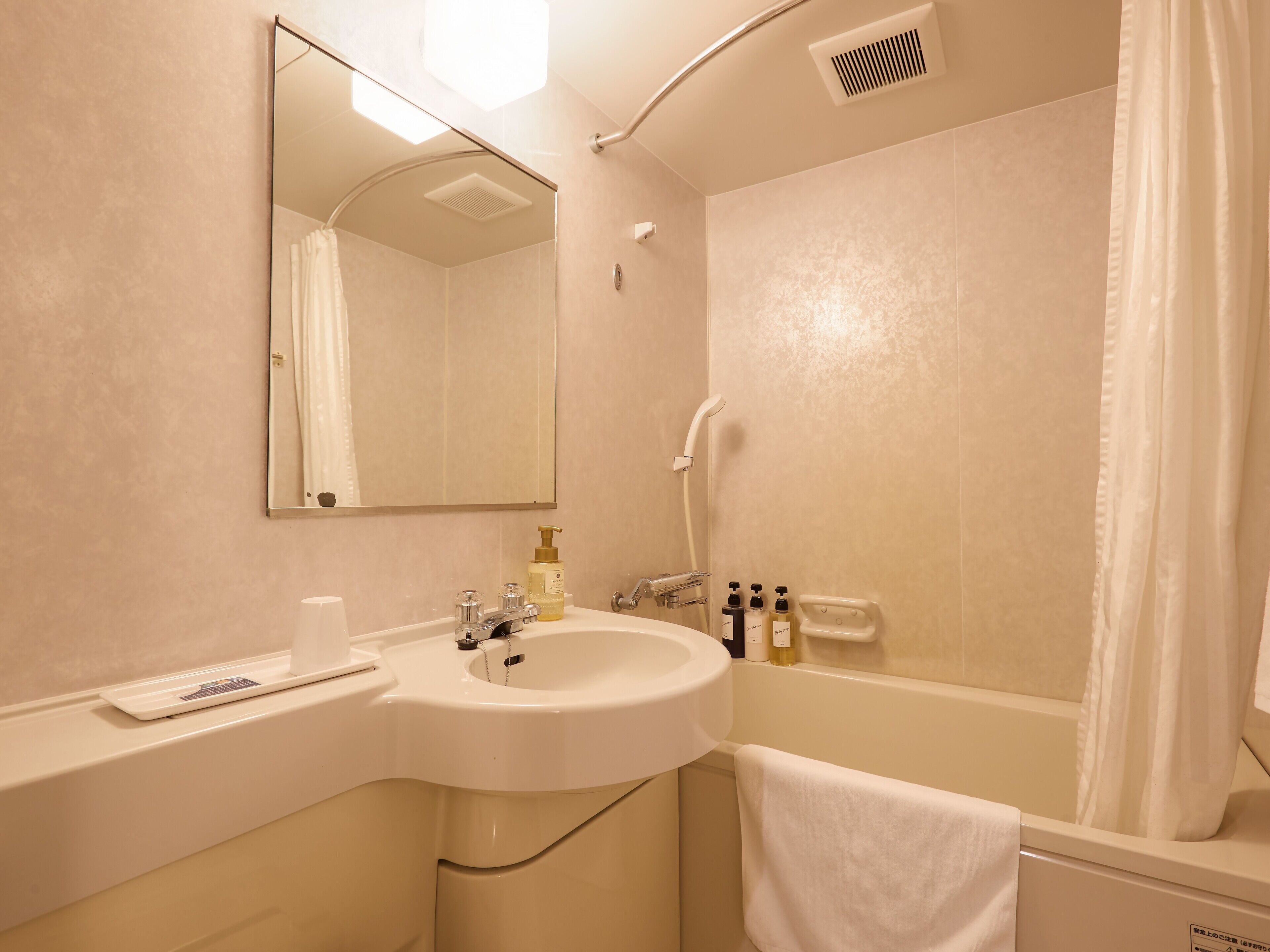combined shower/bathtub, hair dryer, slippers, bidet