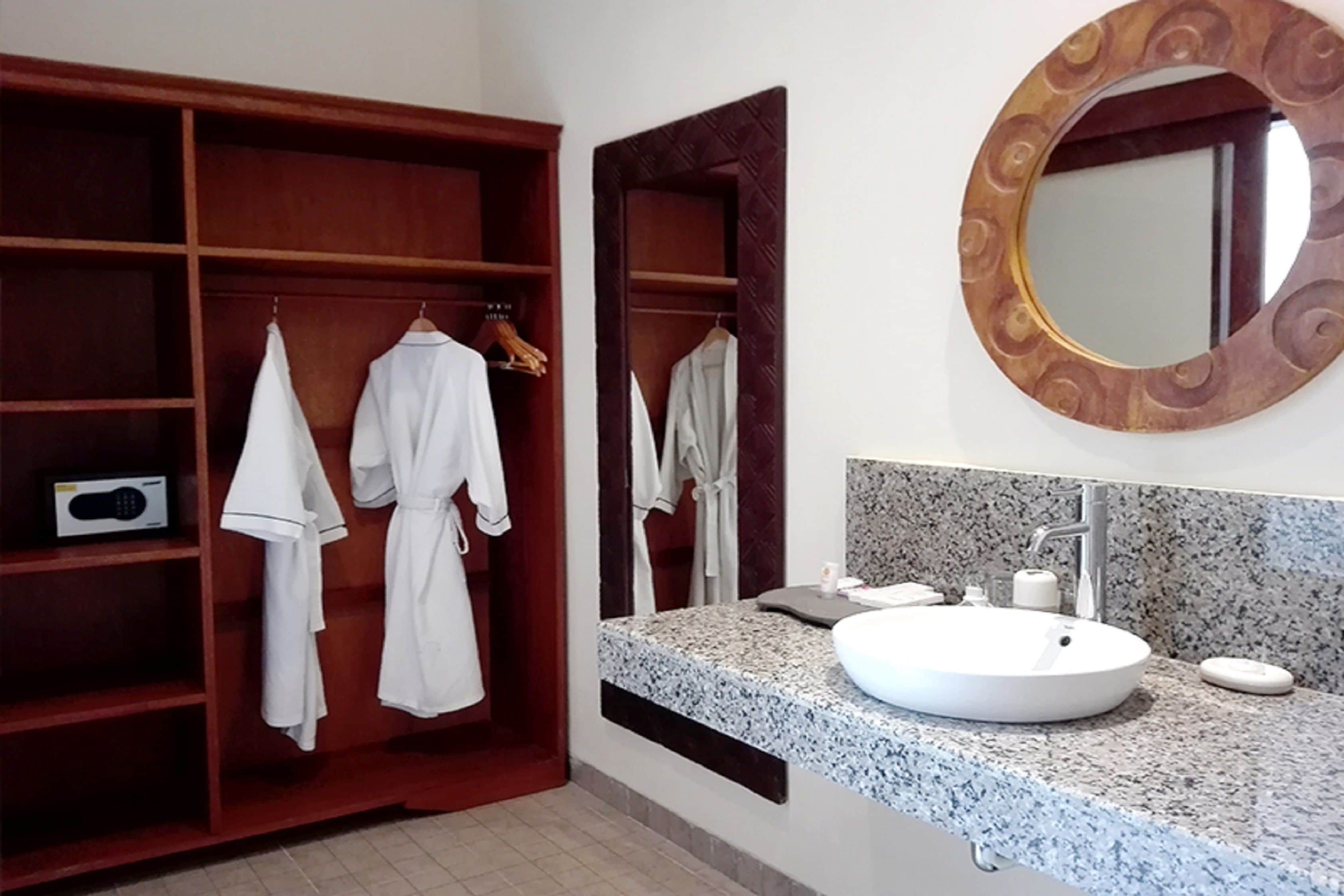 combined shower/bathtub, free toiletries, hair dryer, bathrobes