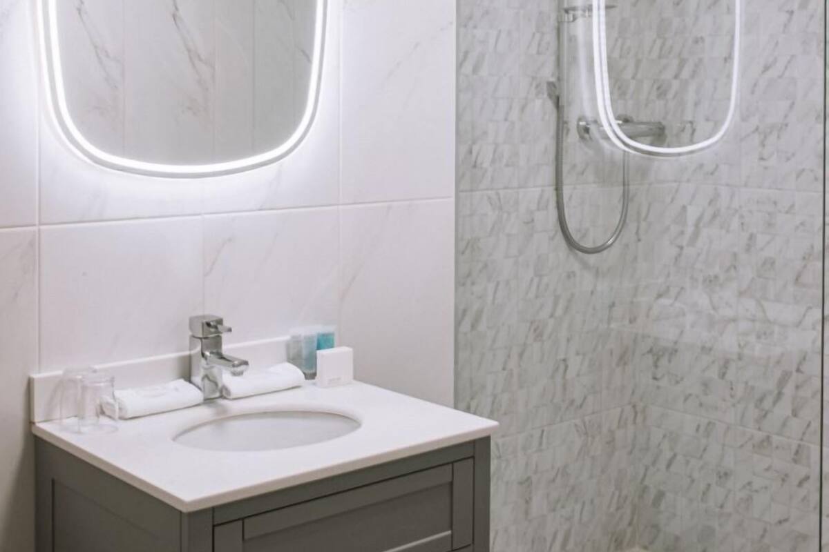 free toiletries, hair dryer, towels