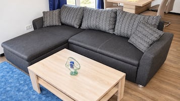 비즈니스 아파트 | 거실 공간 | 위성 채널 시청이 가능한 32인치 TV, 유료 영화