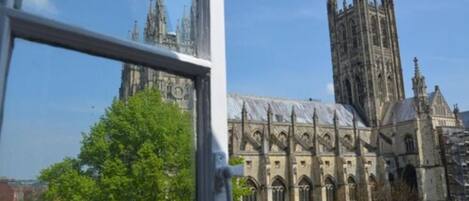 A historic cathedral with Gothic architecture, including pointed arches and a tall spire.