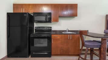 Desk, laptop workspace, blackout curtains, iron/ironing board