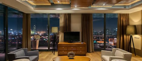 Presidential Suite, Terrace, City View | Living area | 49-inch Smart TV with digital channels, TV