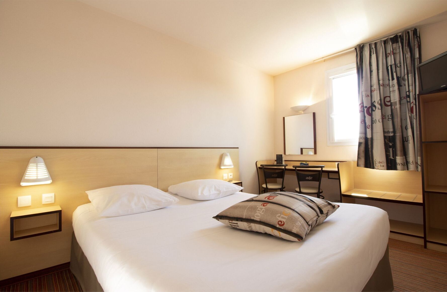 Desk, blackout drapes, soundproofing, iron/ironing board