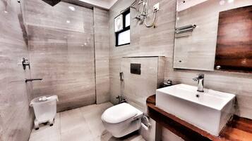 Shower, free toiletries, hair dryer, towels