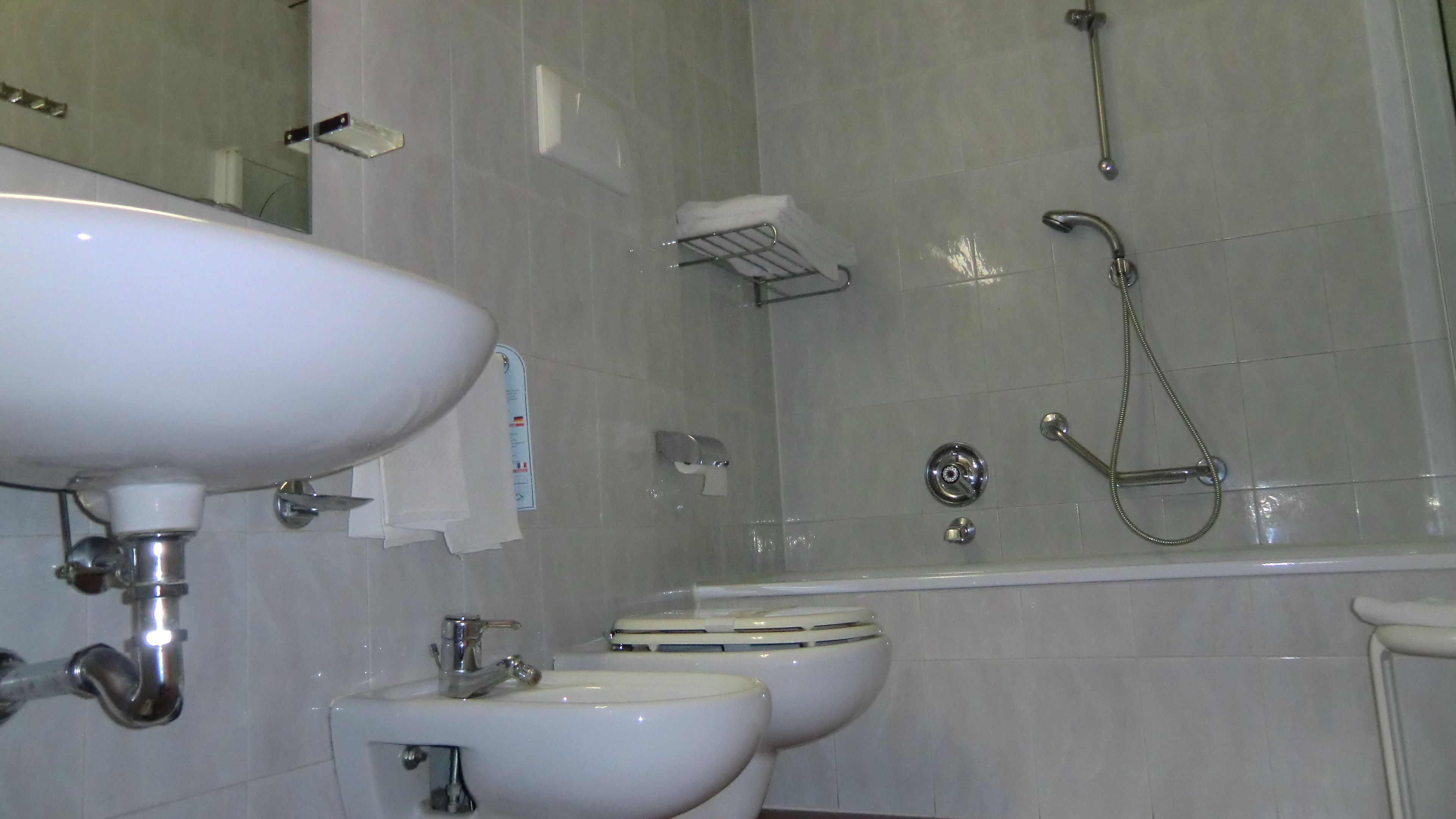 Ein Badezimmer mit Waschbecken, Bidet und Dusche.