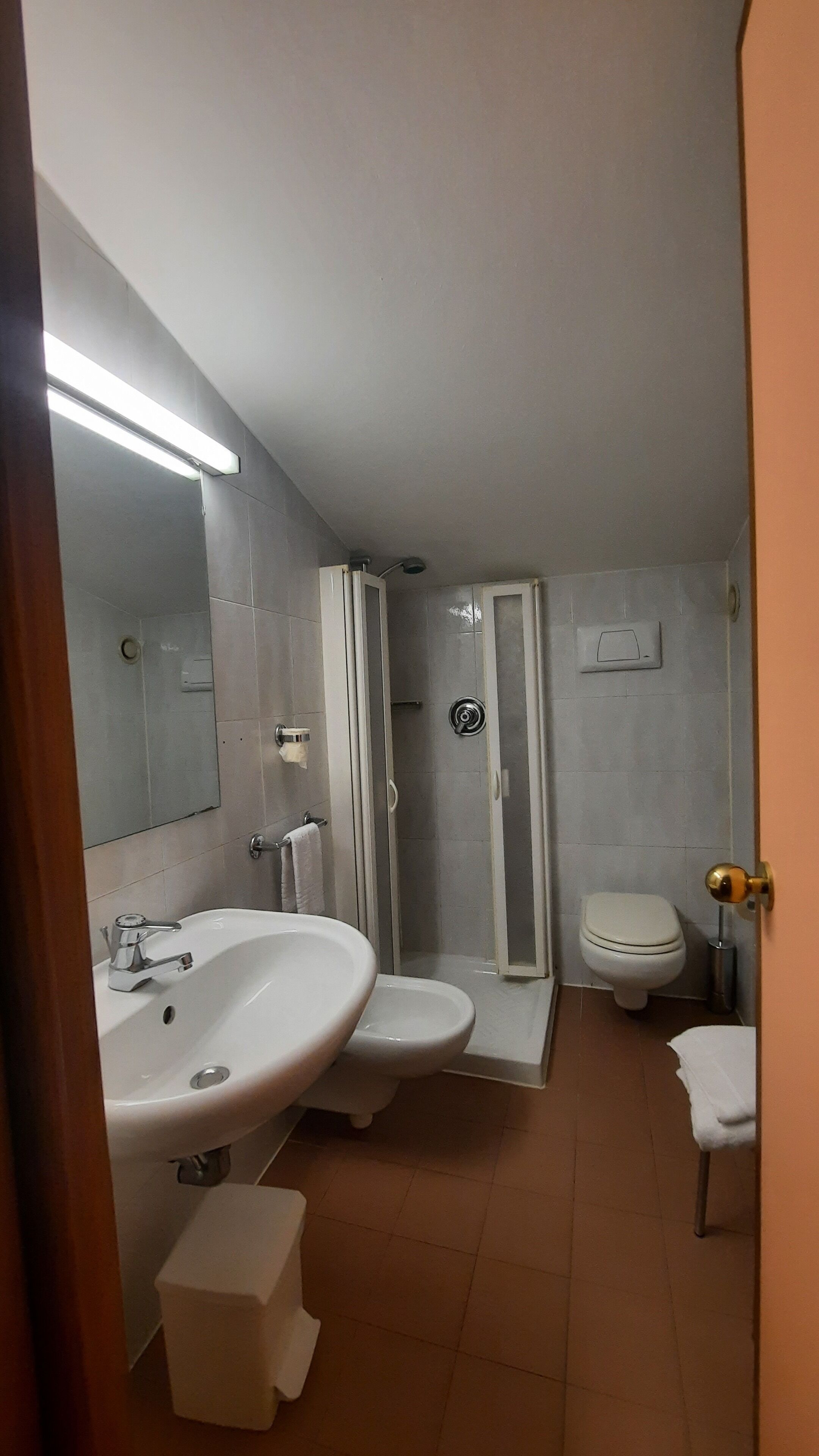 doppia economy con finestra al tetto | bathroom | rainfall showerhead, free toiletries, hair dryer, bidet