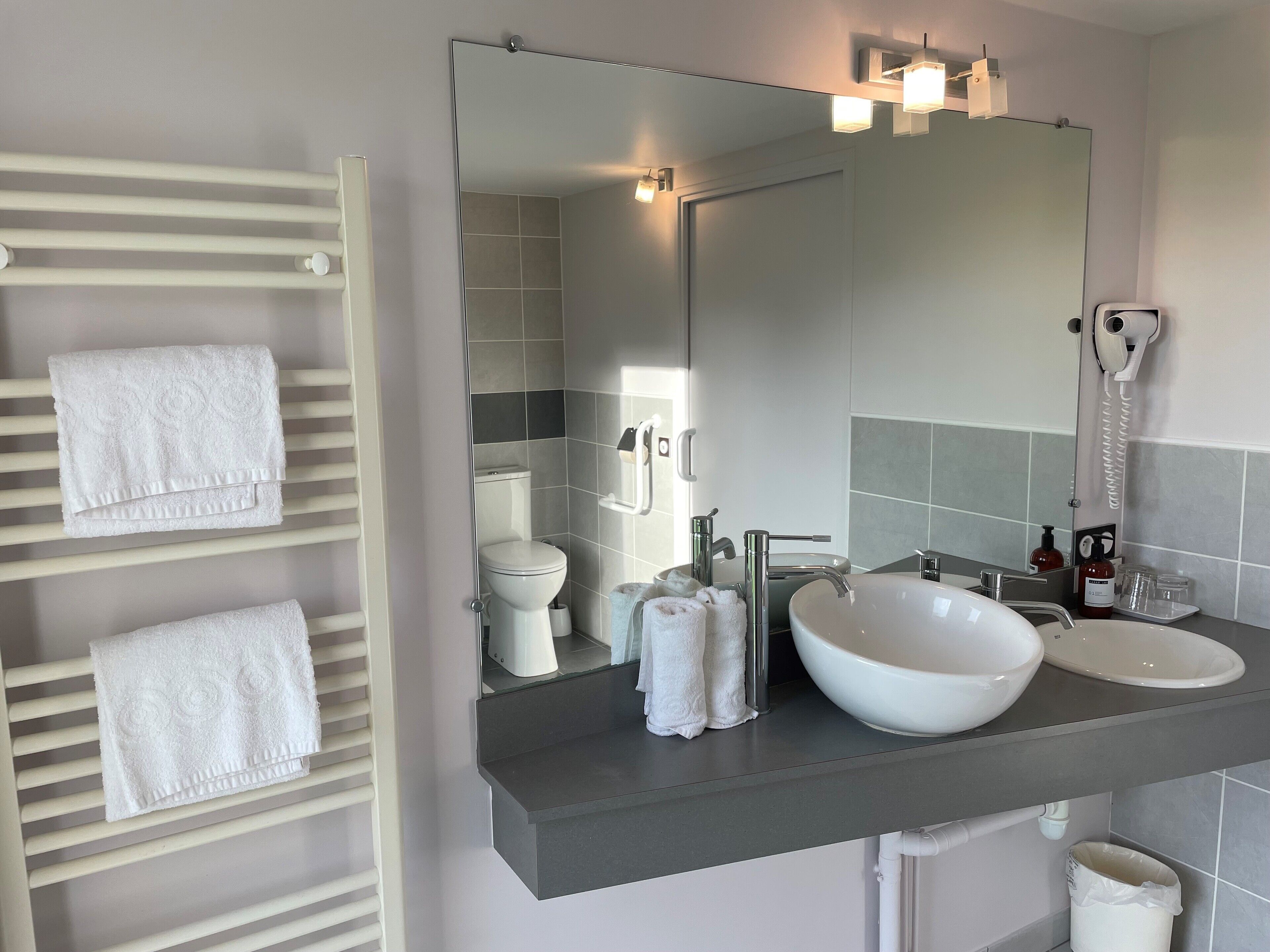 free toiletries, hair dryer, towels