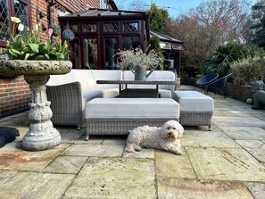 Chambre avec lits jumeaux, salle de bains attenante (Woodpecker Room) | Terrasse/Patio