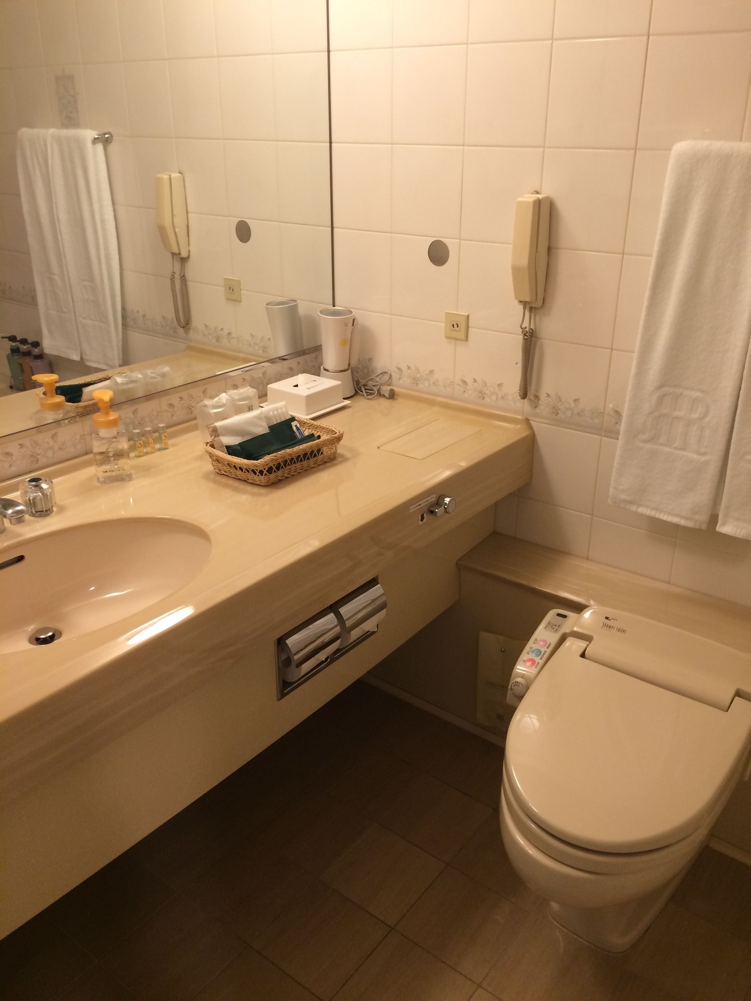 combined shower/bathtub, hair dryer, slippers, electronic bidet