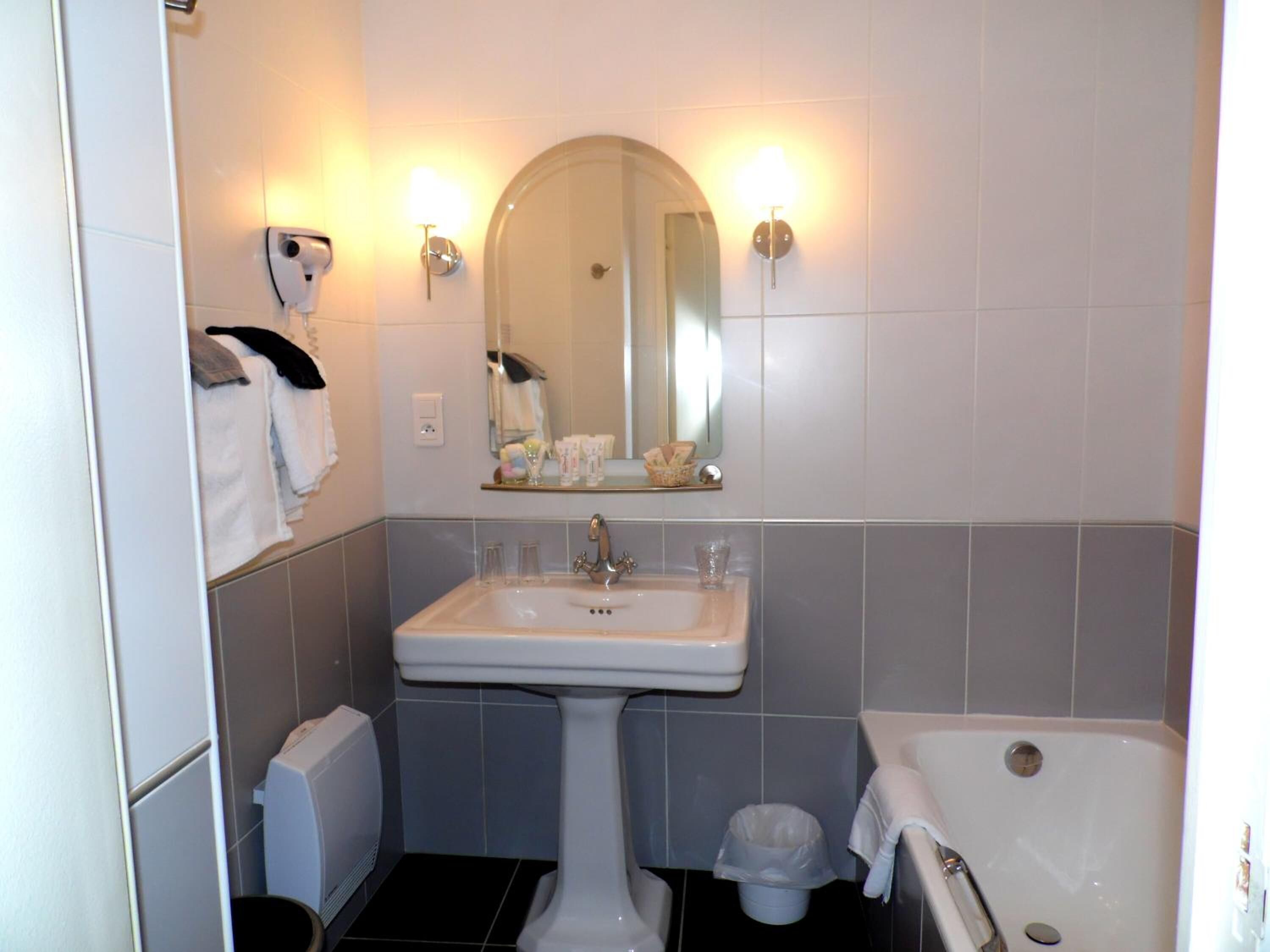 free toiletries, hair dryer, towels