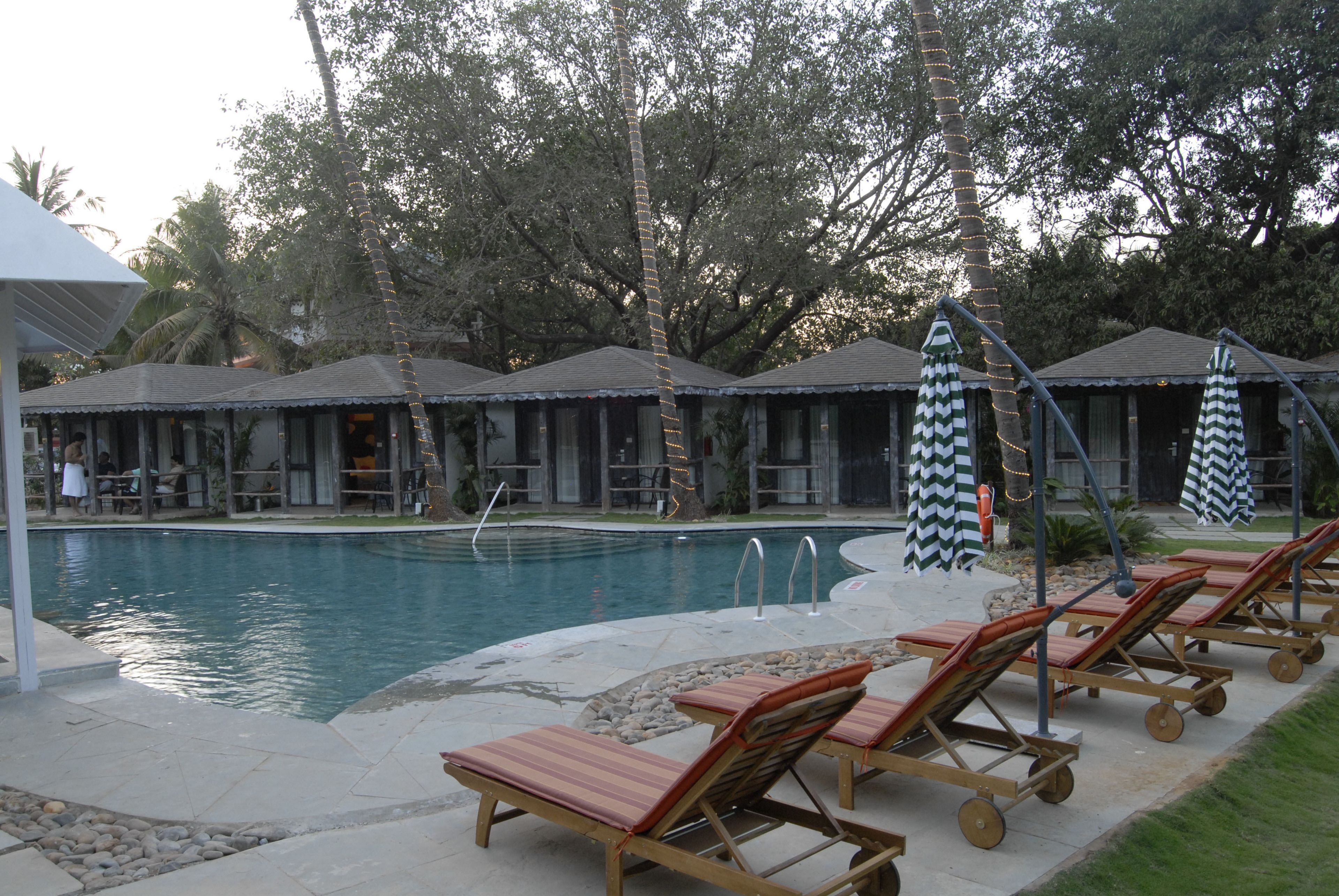 outdoor pool, pool loungers