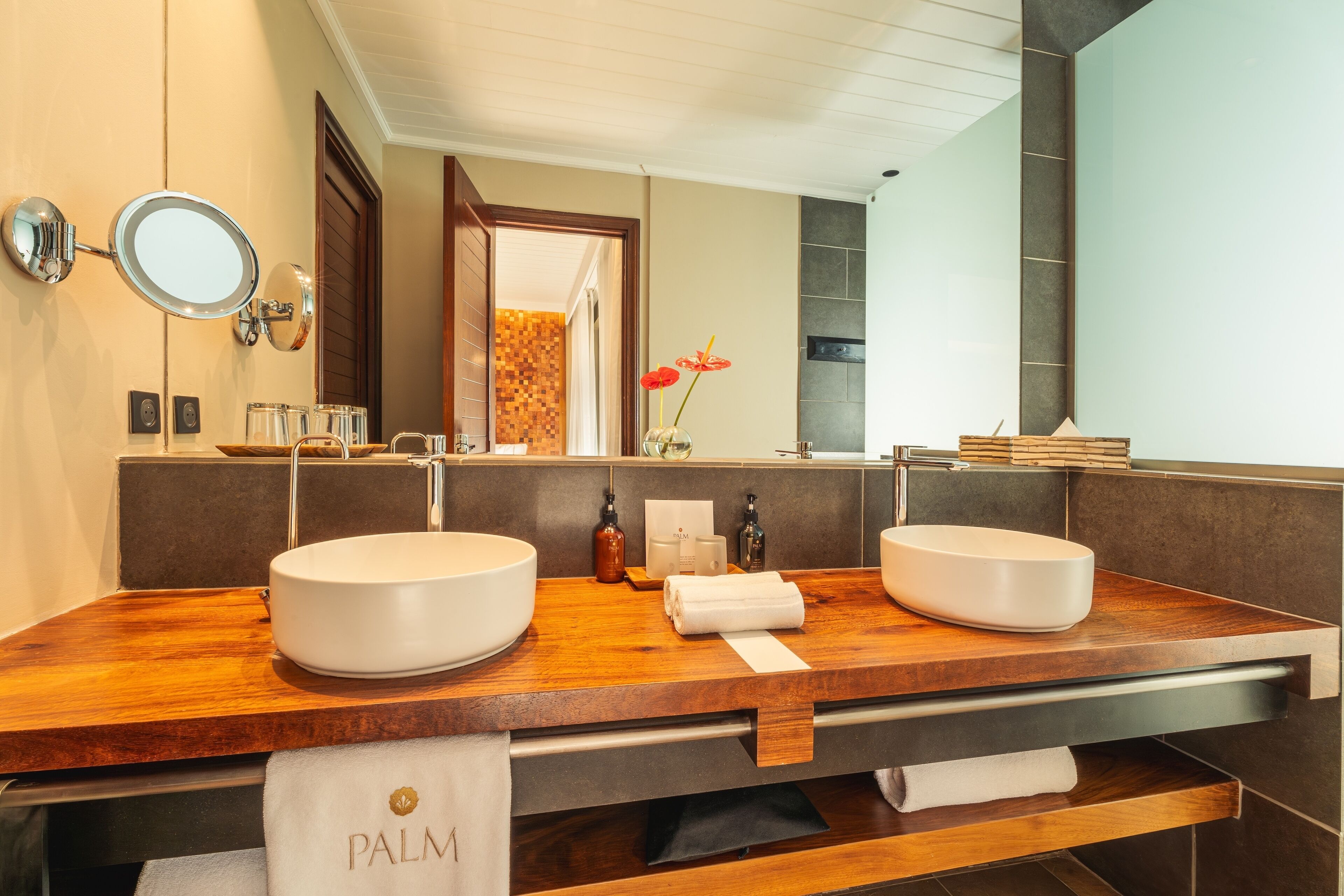 separate bathtub and shower, hair dryer, bathrobes, slippers