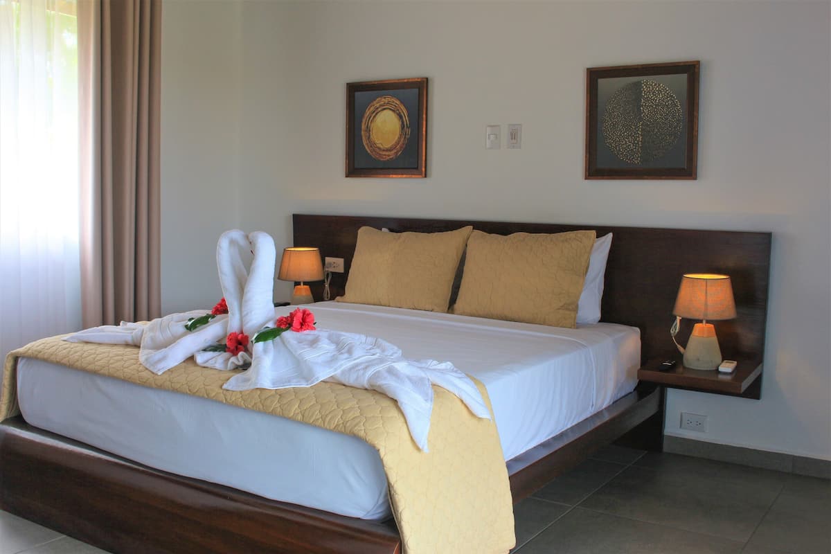 deluxe room, 1 queen bed | hypo-allergenic bedding, in-room safe, blackout curtains, free wifi