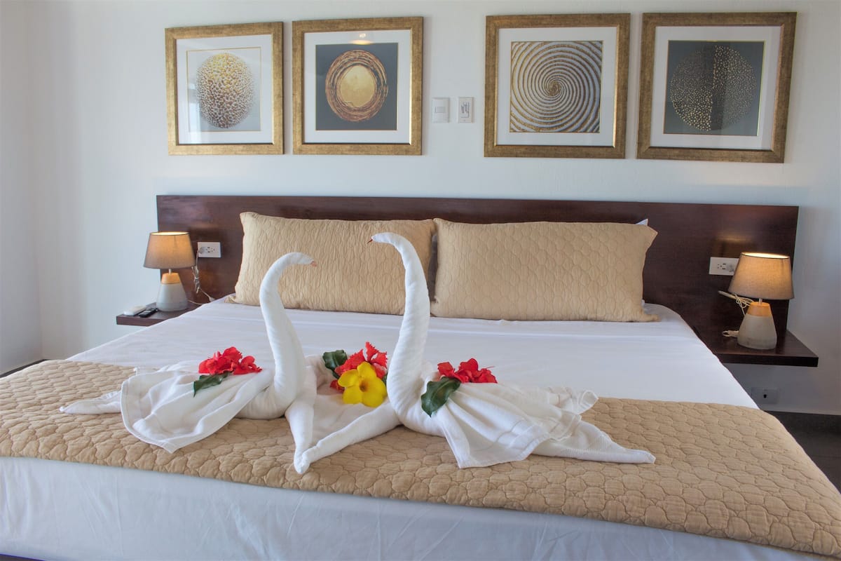 superior double room, multiple beds, accessible, ocean view | hypo-allergenic bedding, in-room safe, blackout curtains, free wifi