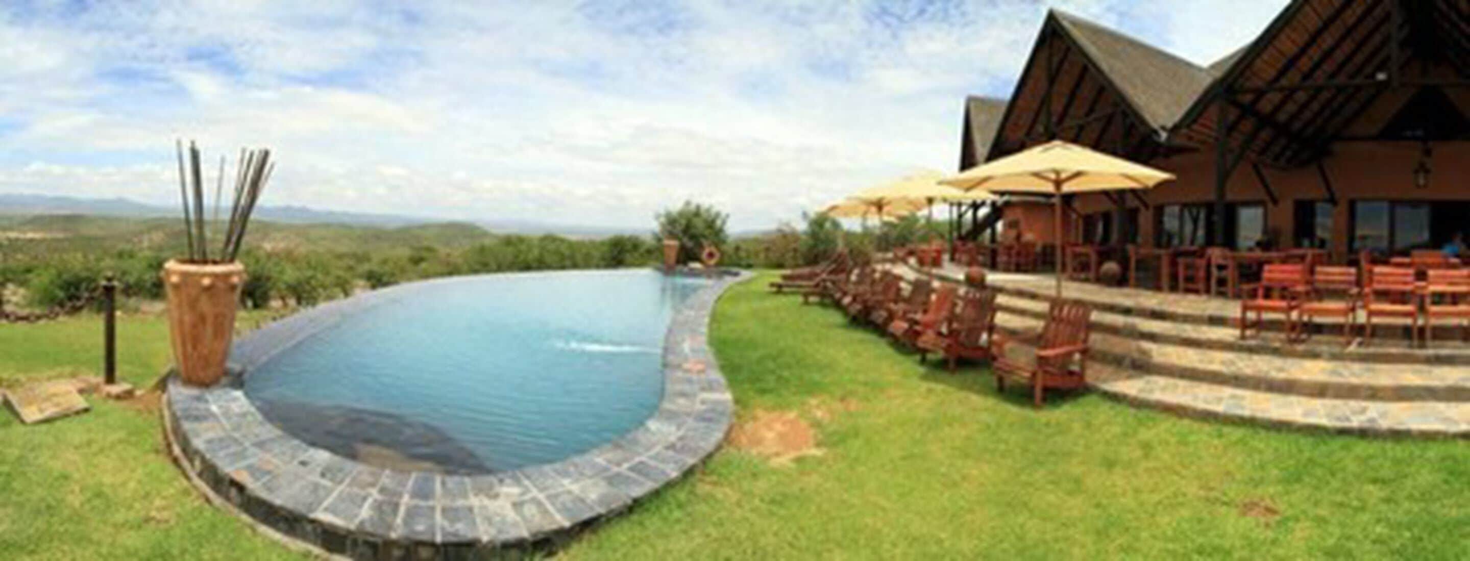 outdoor pool, pool umbrellas, pool loungers