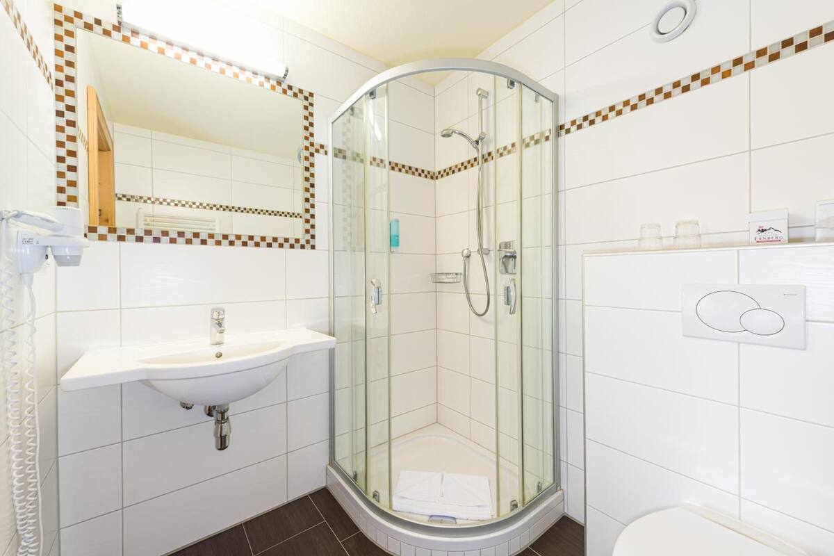 free toiletries, hair dryer, towels