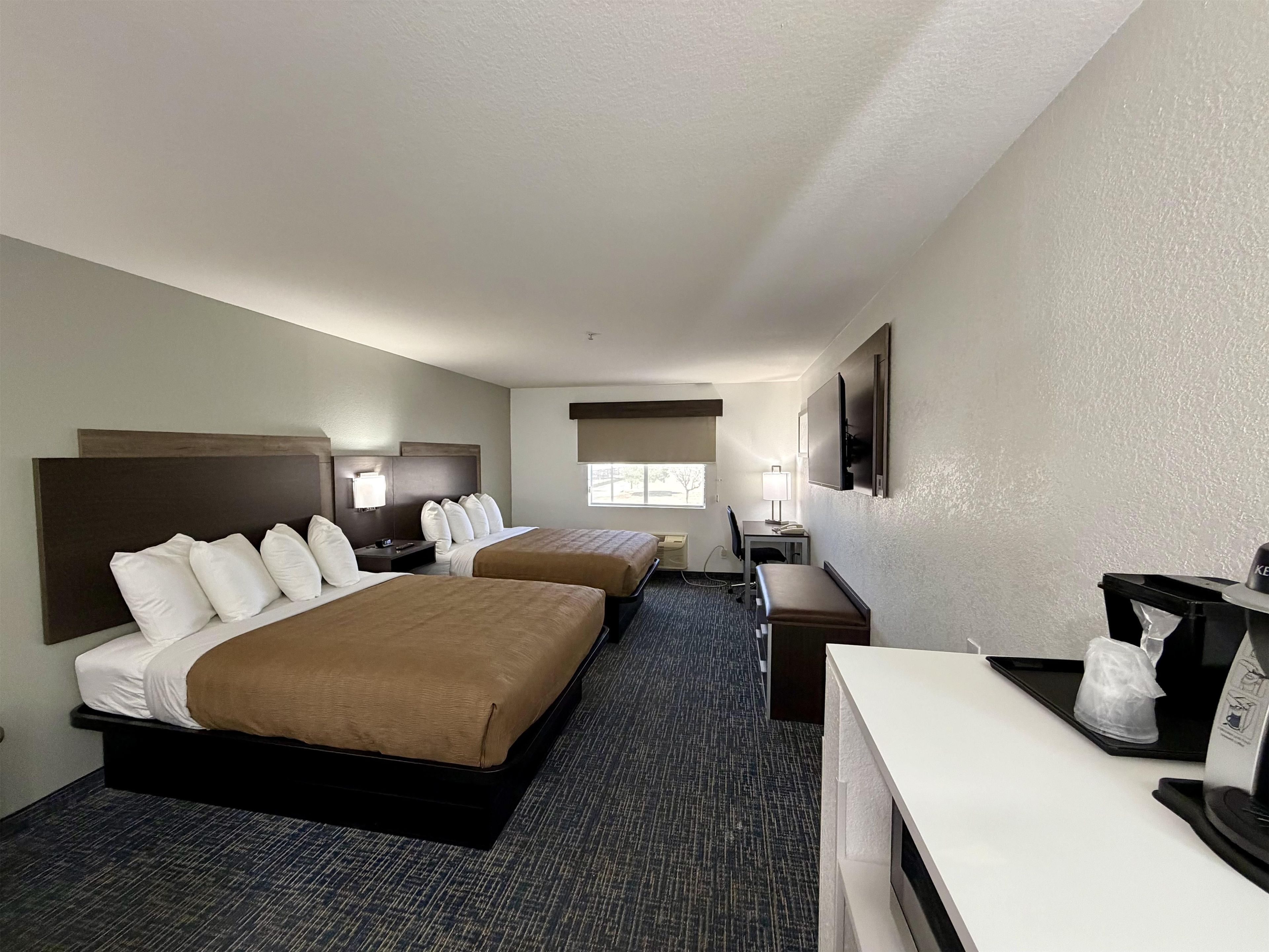 Standard Room, 2 Queen Beds, Non Smoking, Refrigerator & Microwave | In-room safe, desk, iron/ironing board, alarm clocks