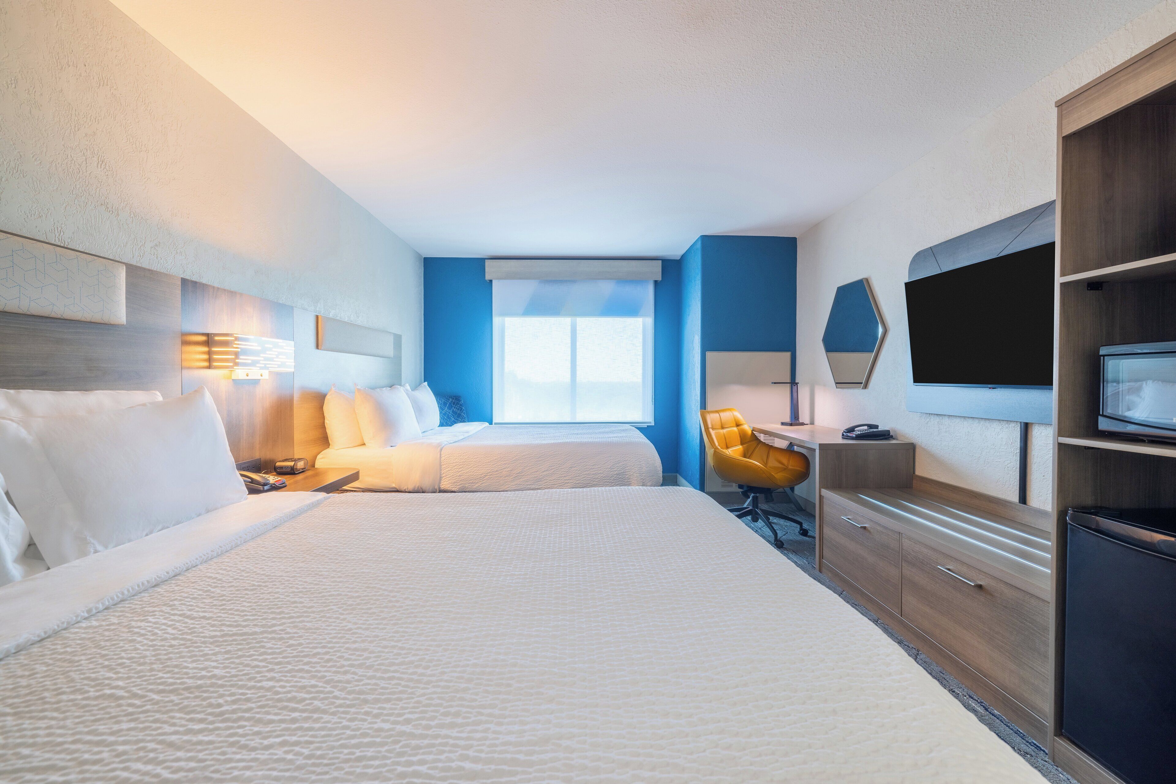 1 bedroom, desk, blackout curtains, iron/ironing board