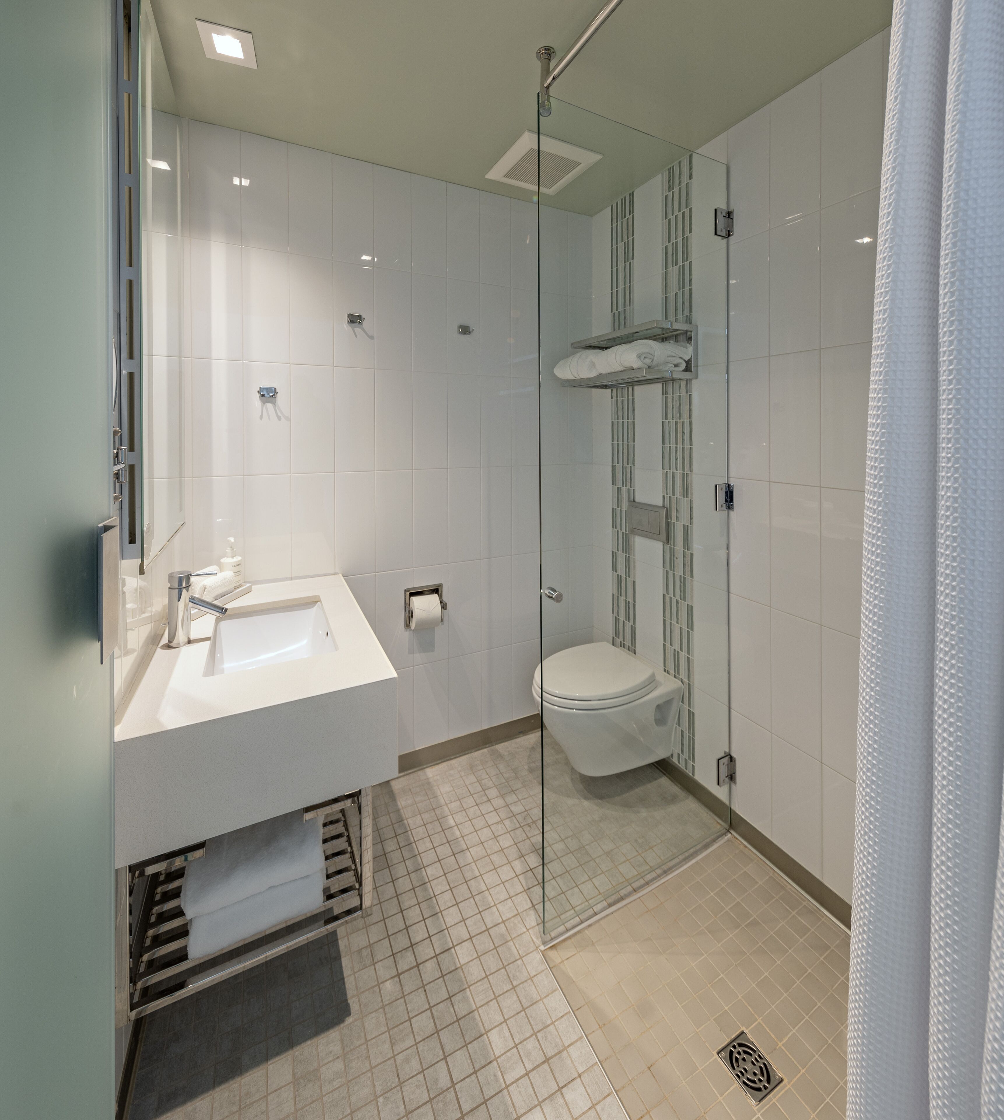 shower, designer toiletries, hair dryer, bathrobes