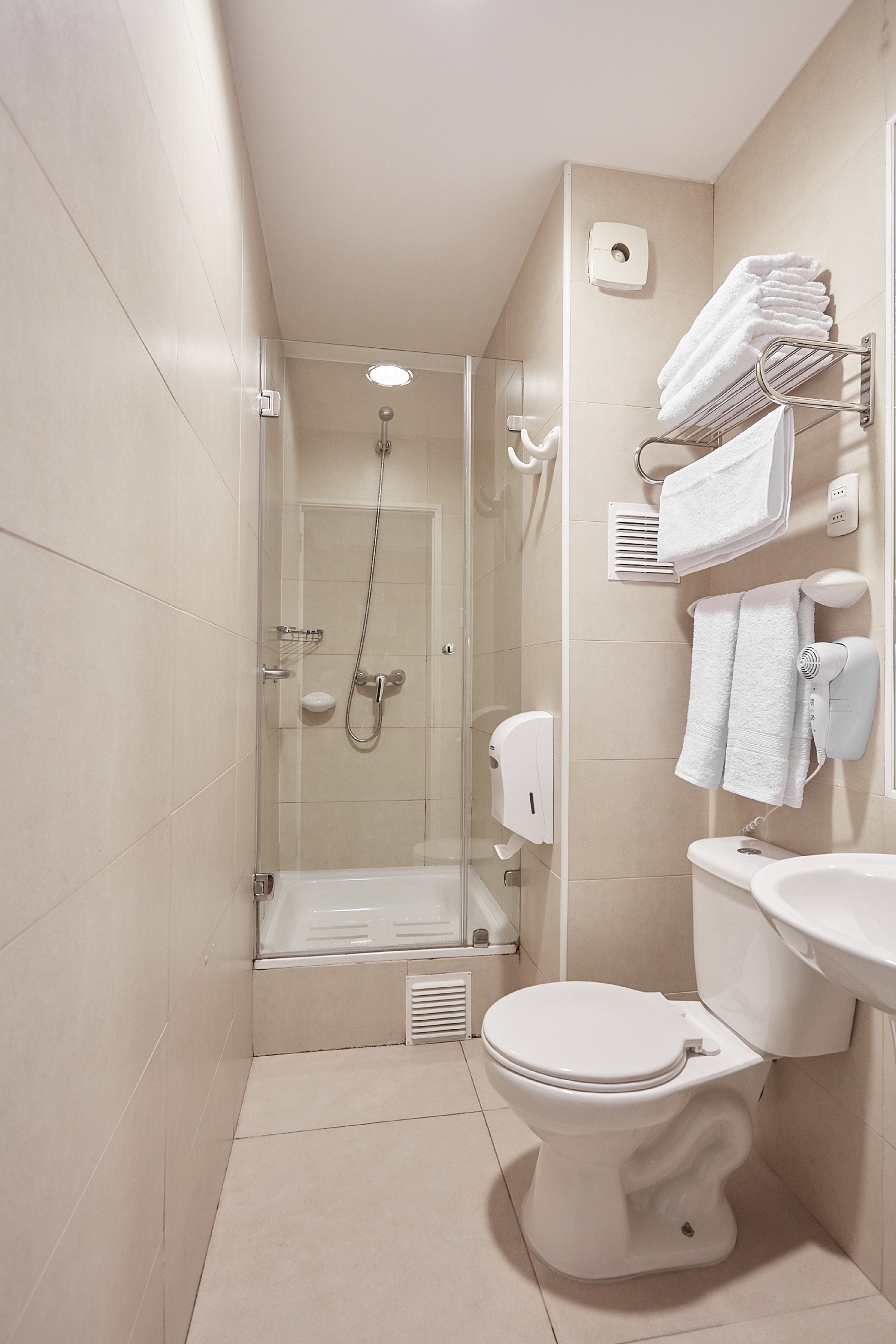 free toiletries, hair dryer, towels