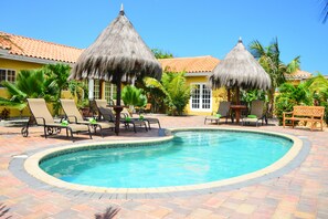 Outdoor pool, pool loungers