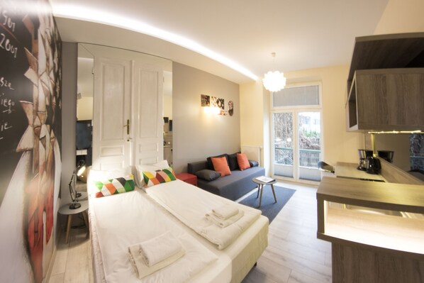 Individually decorated, individually furnished, iron/ironing board