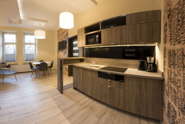 Apart Daire, 3 Yatak Odası (Mickiewicza Street) | Özel küçük mutfak | Tam boy buzdolabı, mikrodalga fırın, set üstü ocak, kahve/çay makinesi 