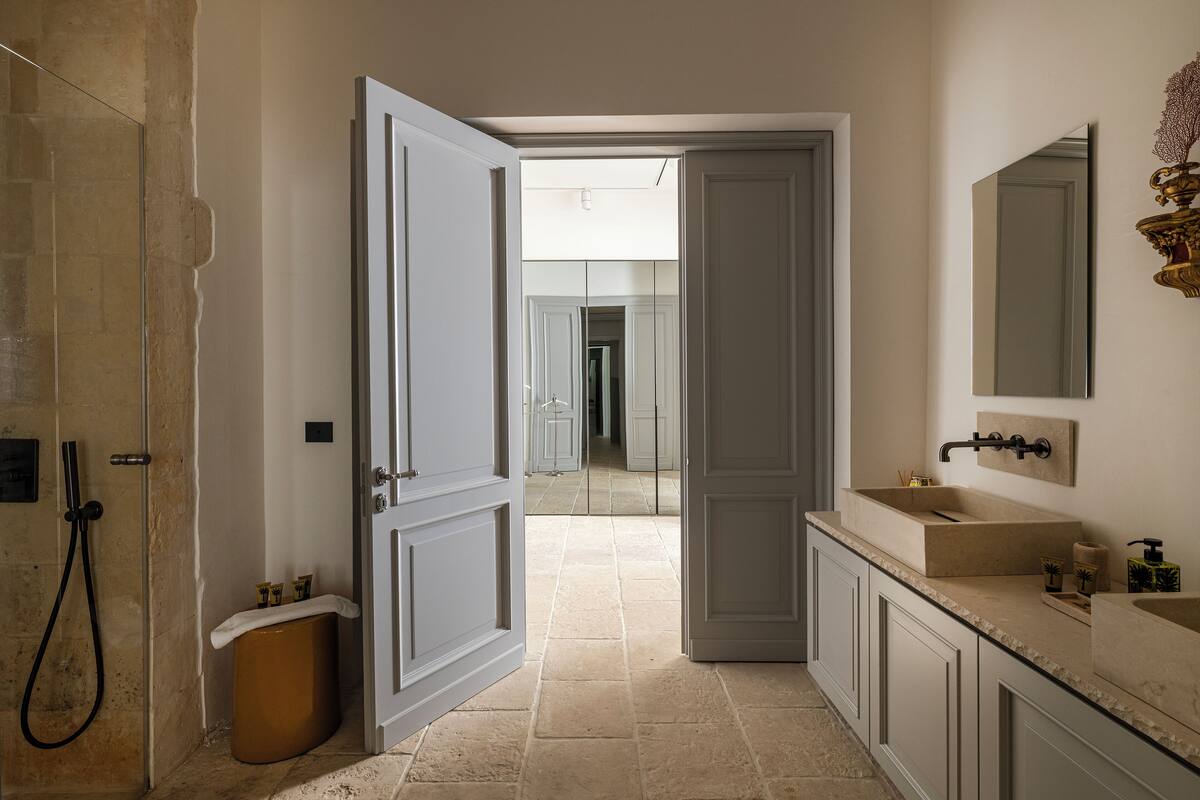 exclusive suite, pool view | bathroom | shower, rainfall showerhead, designer toiletries, hair dryer