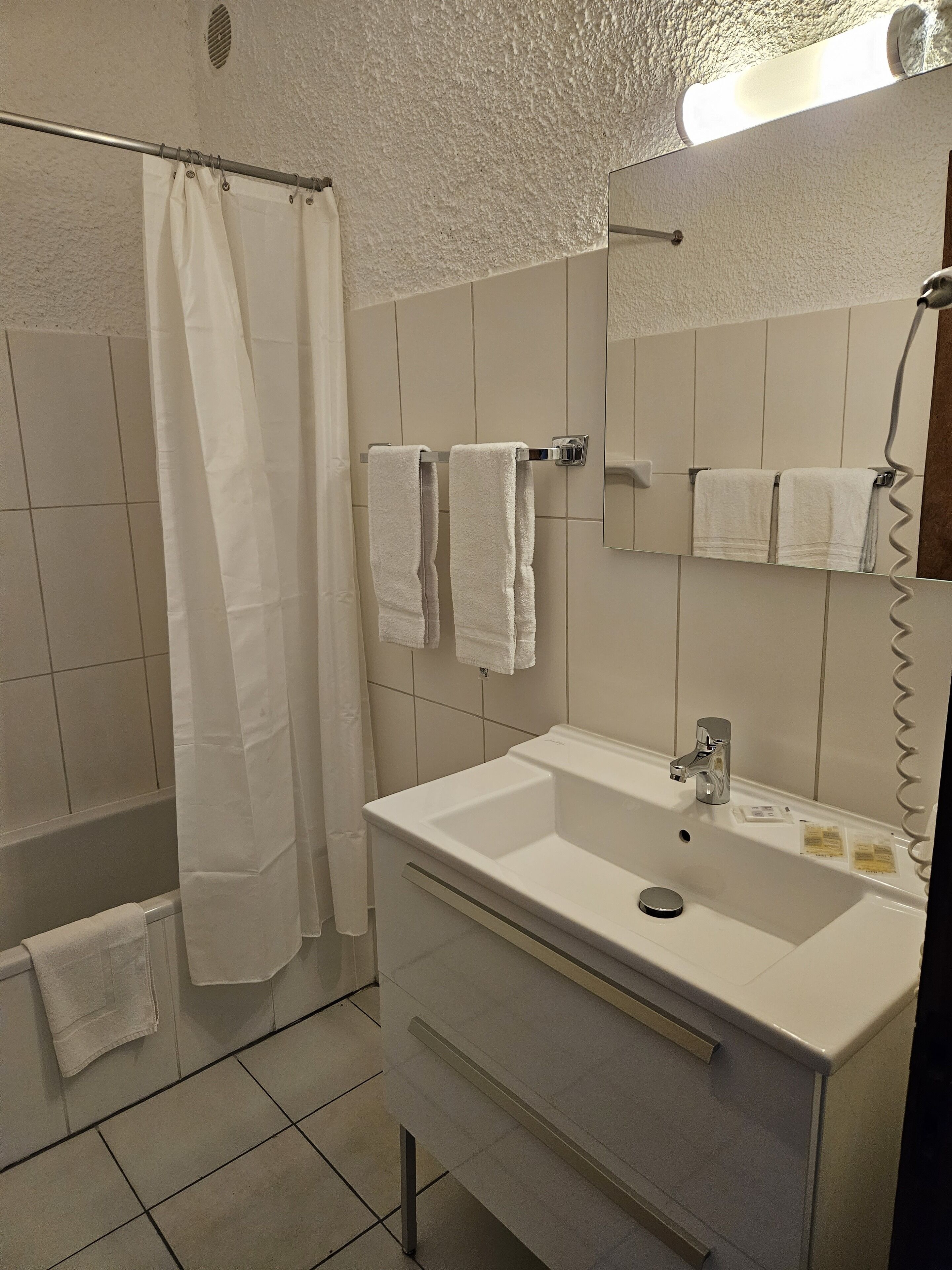panoramic double room, sea view | bathroom | hair dryer, towels
