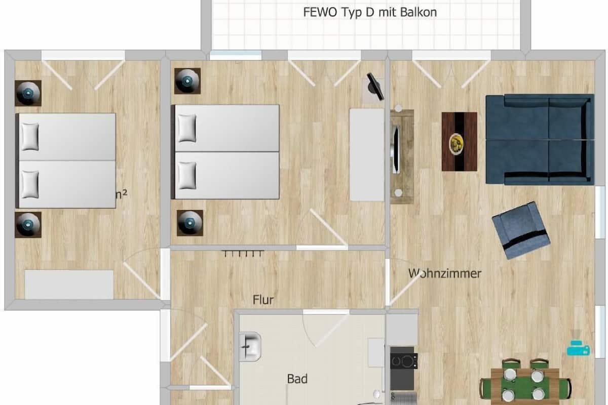 Condo família, 2 quartos, para não fumantes, vista para o jardim (Excluded 30 EUR cleaning fee) | Planta do andar