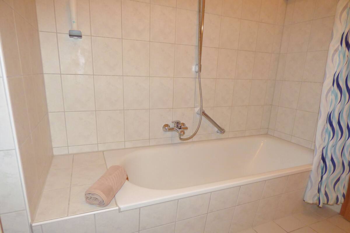 family condo, 1 bedroom, non smoking, garden view (excluding 25 eur cleaning fee) | bathroom | hair dryer, towels