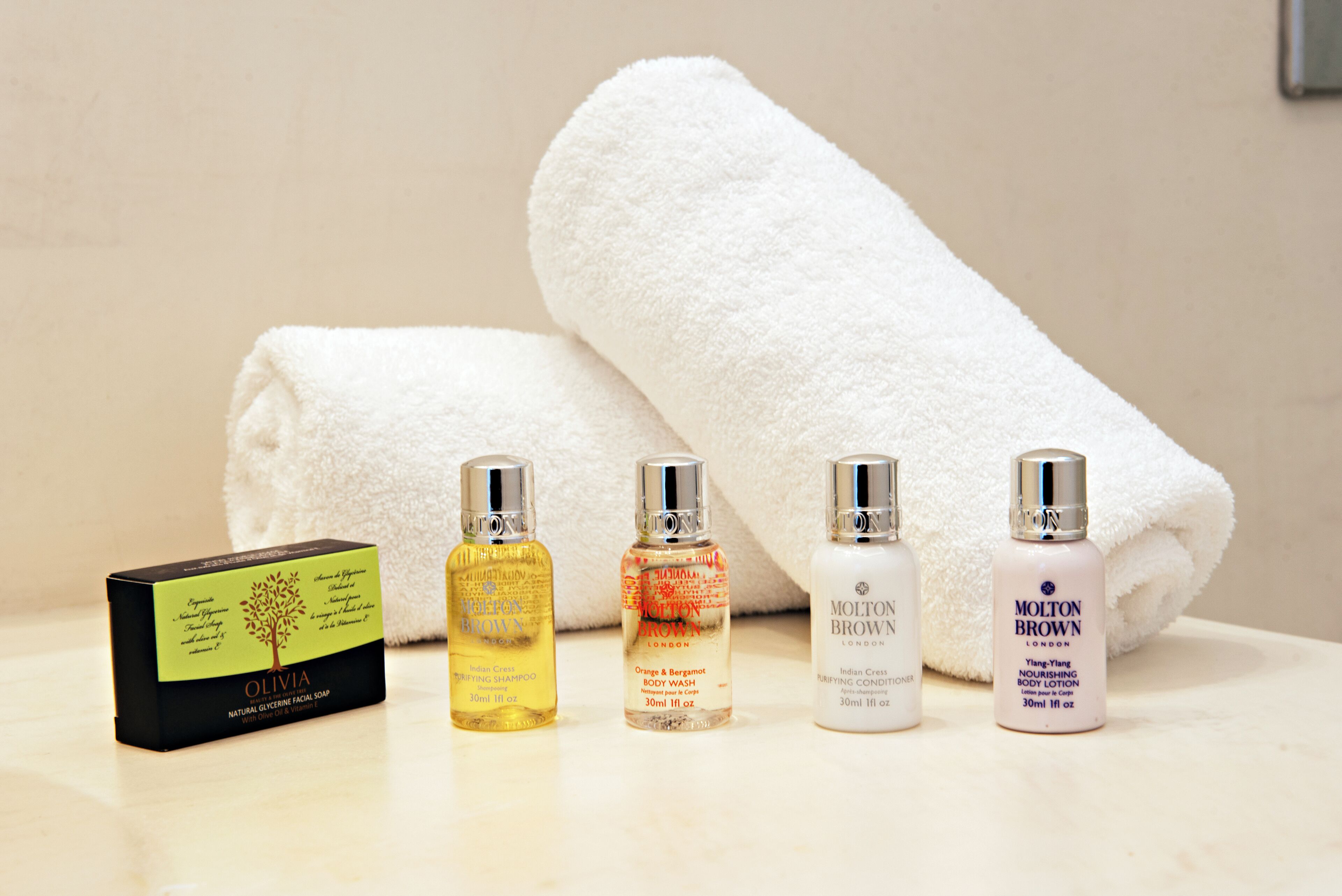 free toiletries, hair dryer, towels