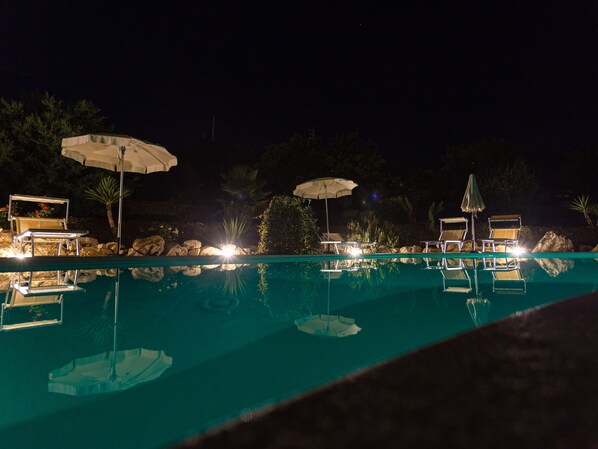 Seasonal outdoor pool, open 8:00 AM to 8:00 PM, pool umbrellas