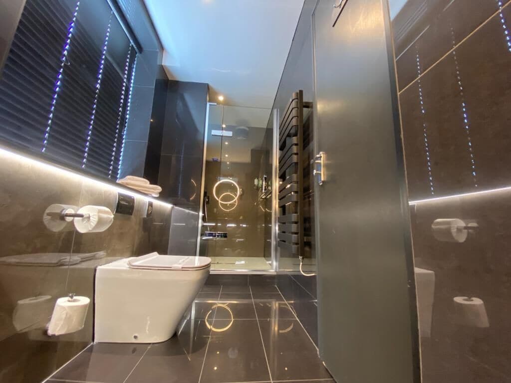 superior suite, 1 king bed, non smoking | bathroom | combined shower/bathtub, free toiletries, hair dryer, towels