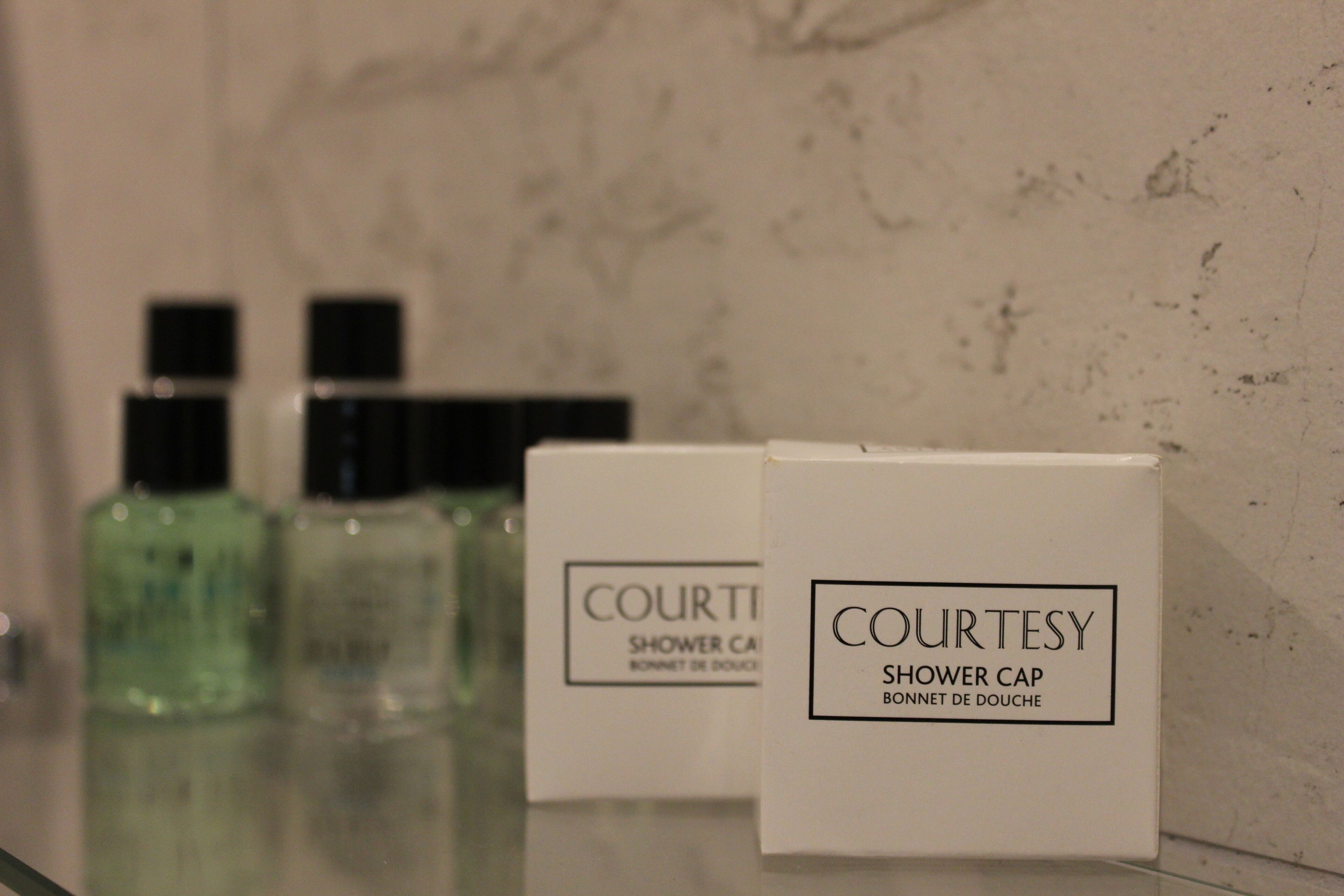 combined shower/bathtub, free toiletries, hair dryer, towels