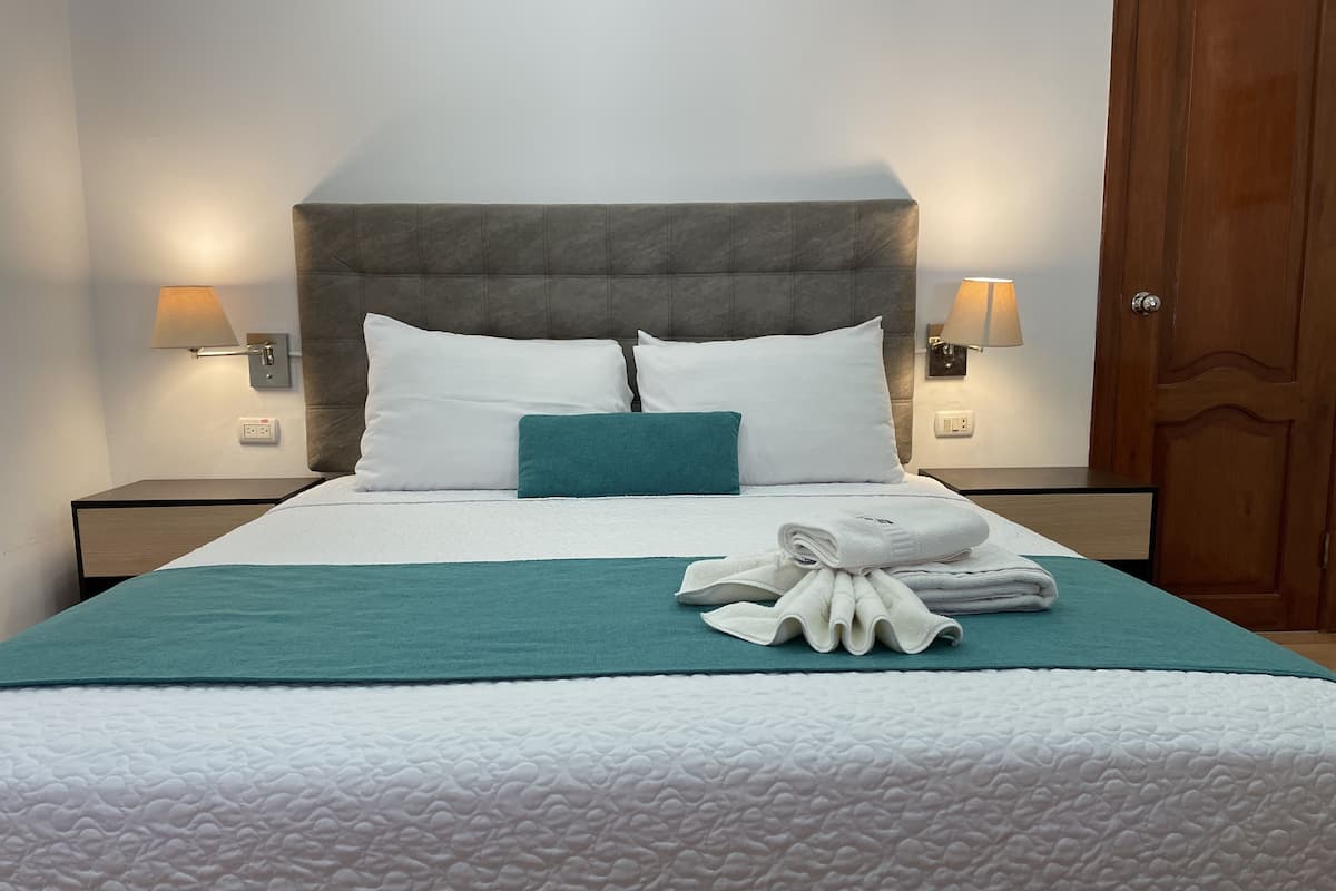 Doppia Standard, 1 letto queen, lato piscina | Copriletto in piuma, ferro/asse da stiro, lenzuola
