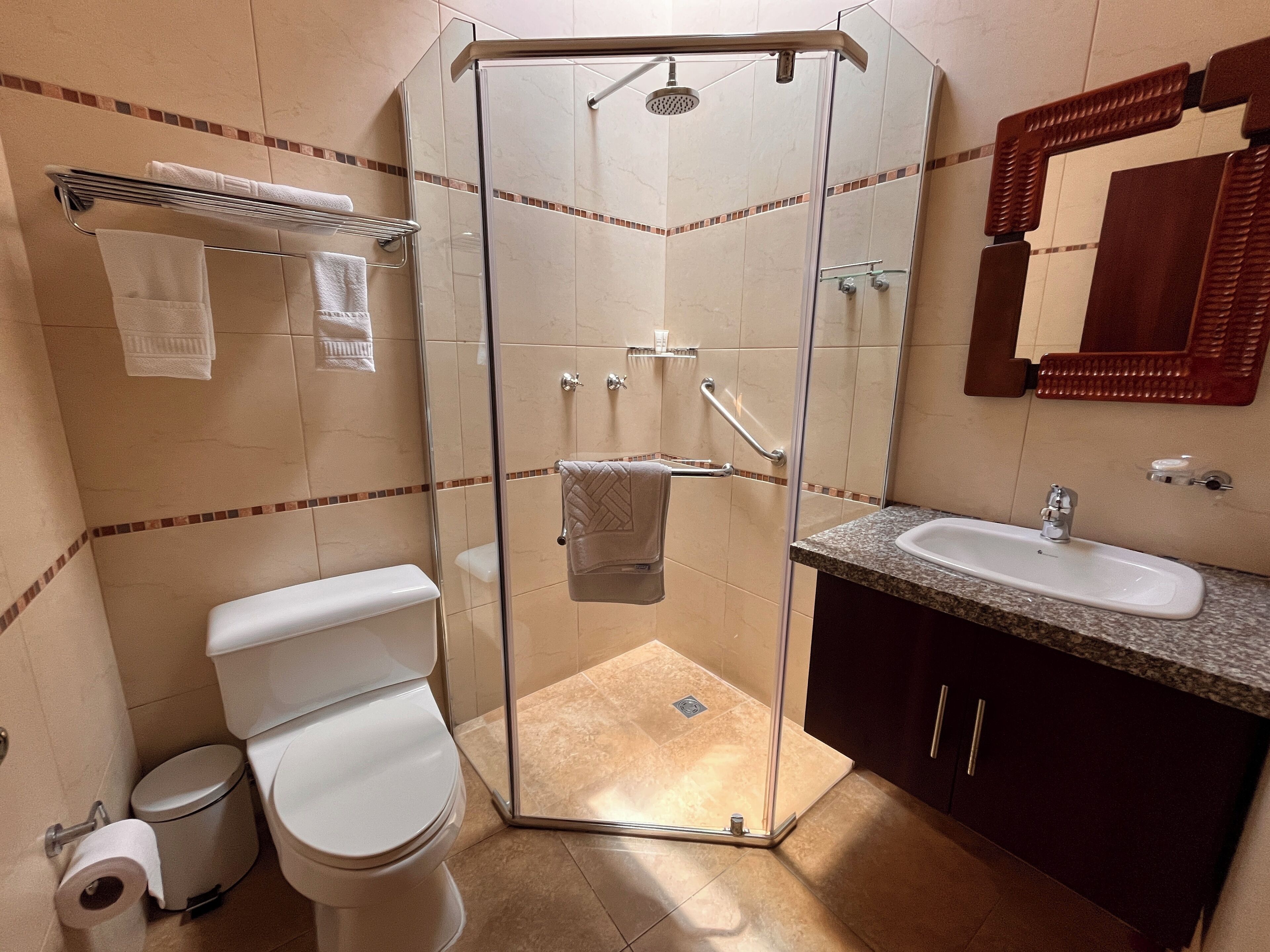 double room | bathroom | shower, rainfall showerhead, free toiletries, hair dryer